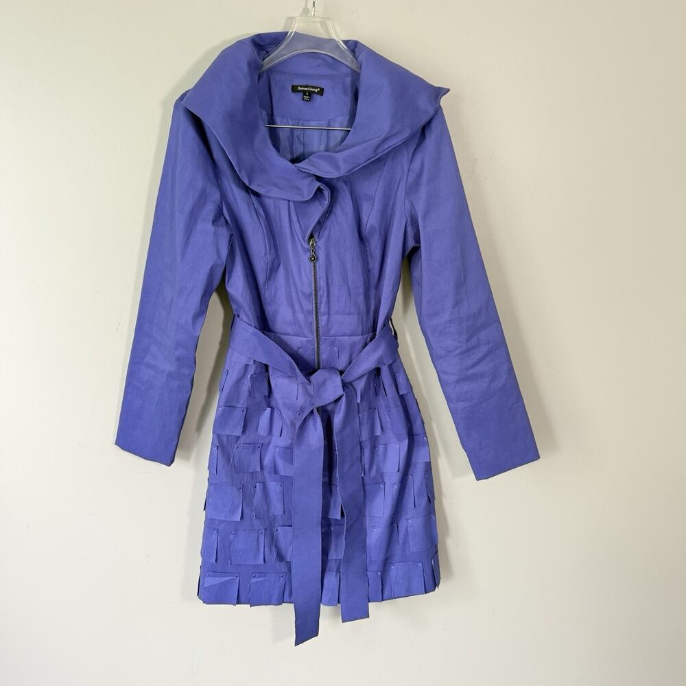 Samuel Dong Purple Ruffle Dress Women's S Full Zip Jacket Coat Belted - Picture 2 of 7